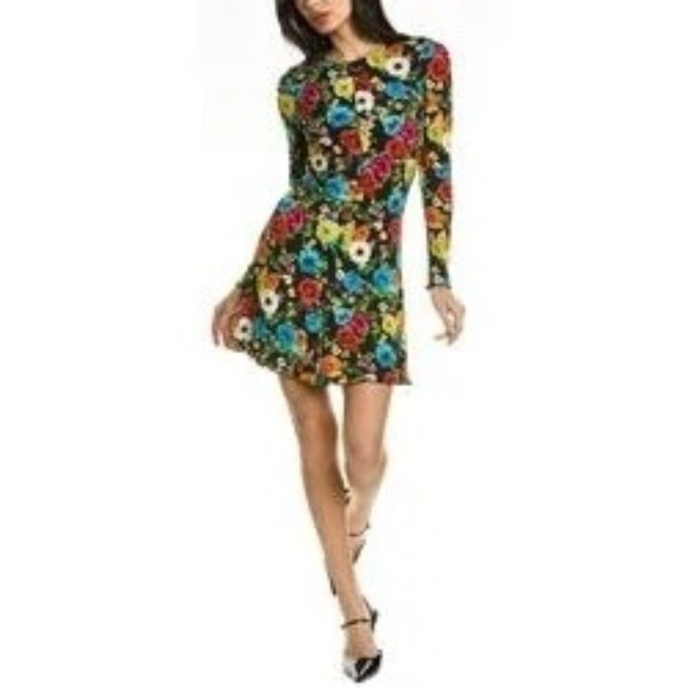 Alice And Olivia Size 4 Delora Floral Printed Long Sleeve Paneled Mini Dress